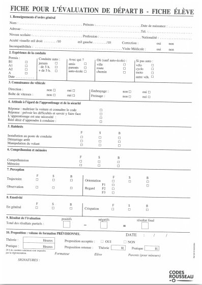 Evaluation de départ