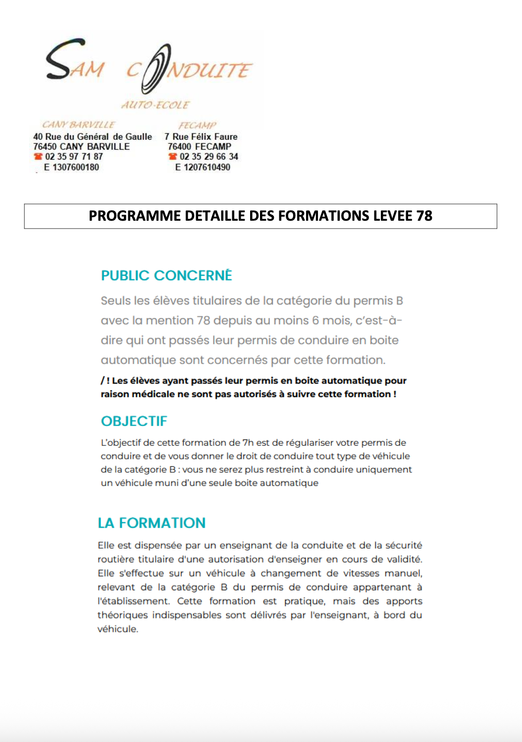 Fiche formation levée 78